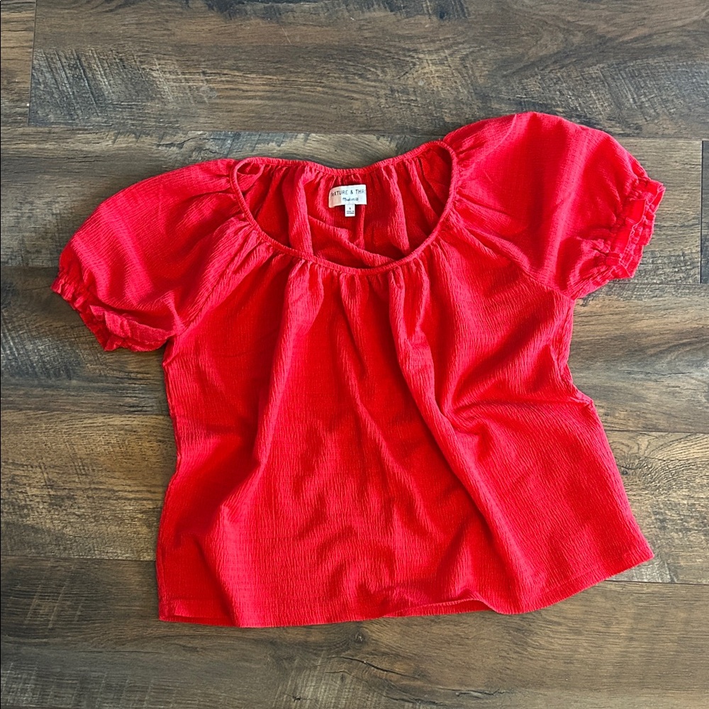 Madewell Texture & Thread Red Peasant top